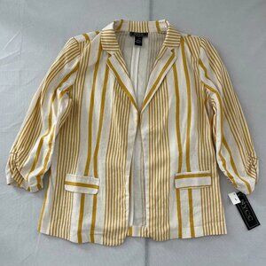 New York Clothing Co. Womens Yellow White Striped Career Blazer Jacket Size L